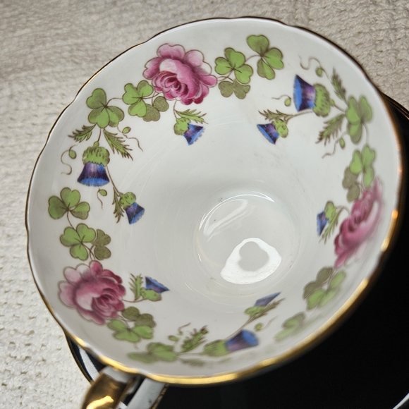 Ansley England Tea Cup and Saucer BLACK Floral Flowers Floral Design Teacup - Picture 16 of 16